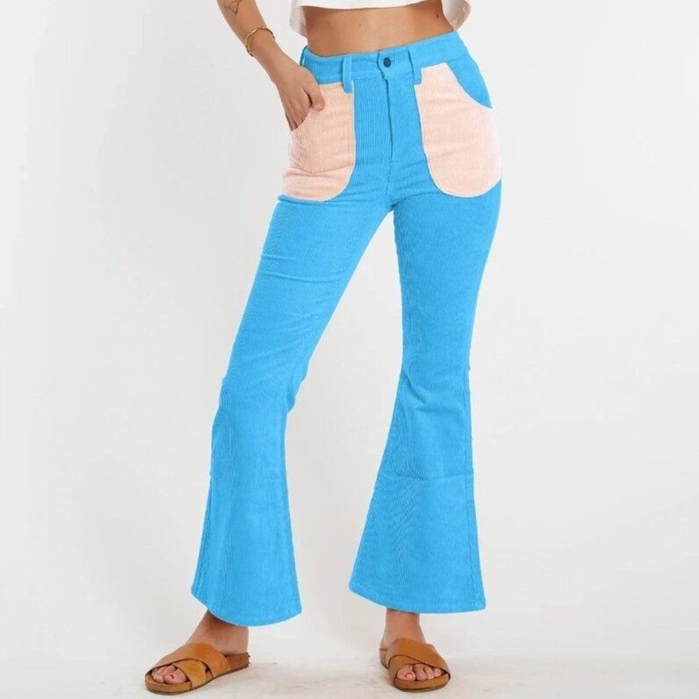 Hammies Retro Flare Groovy Corduroy Pants Blue Poppy Powder Pink Size 28